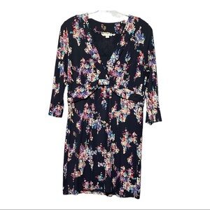 Boden Twist Front Quarter Sleeve Jersey Knit Dress Navy Multi-Color V-Neck 12R